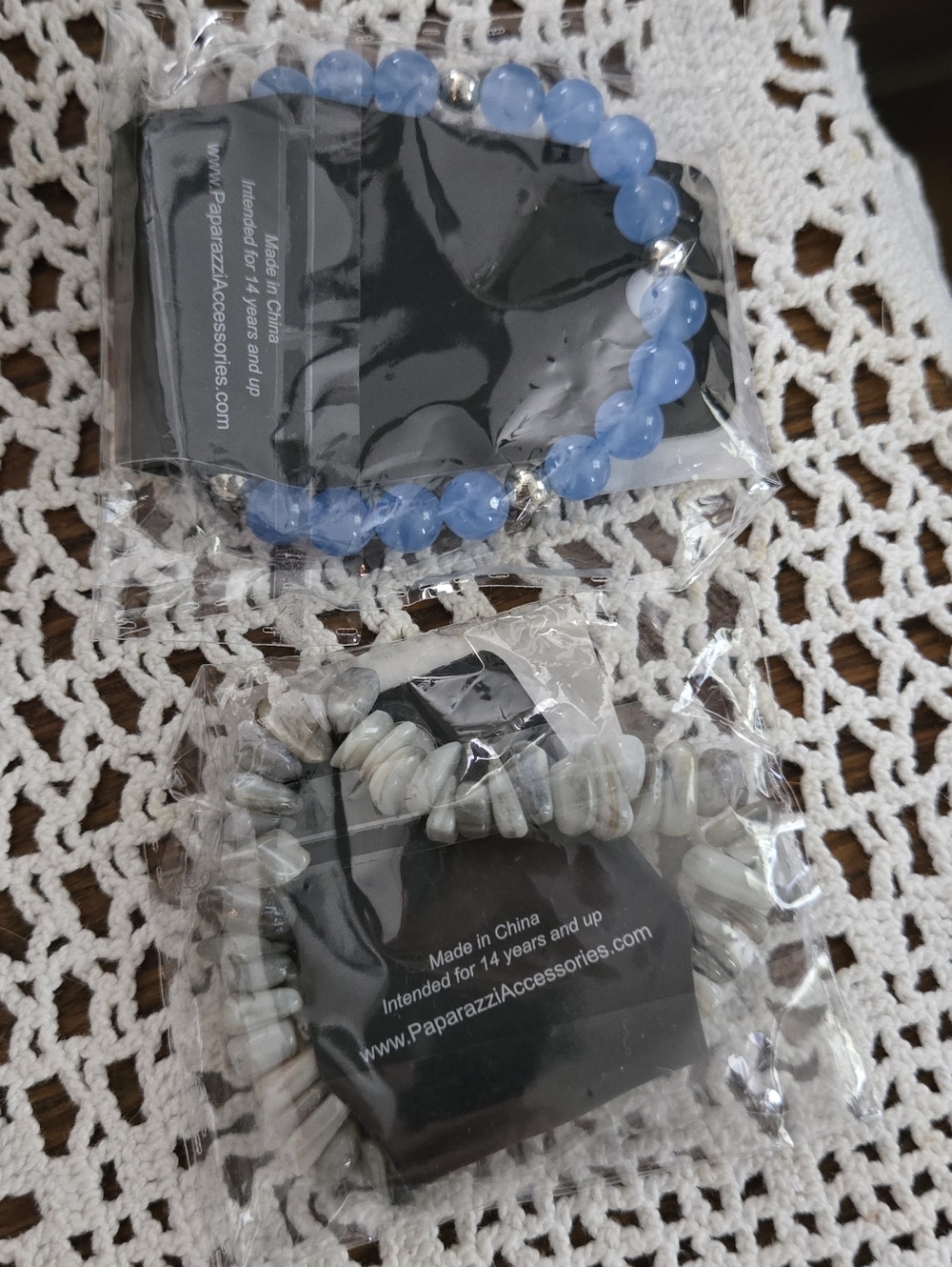 Paparazzi Blue & Gray Two-Piece Faux Crystal Bead Bracelet Set Lot
